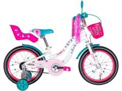 Купити Велосипед Formula 16 FLOWER PREMIUM рама-8,5`` ST, з крилом St, з кошиком Pl білий з рожевим та бірю