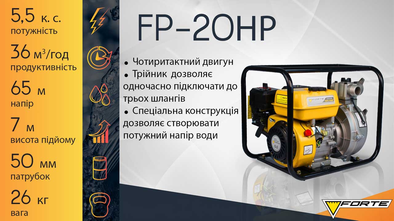 Купить мотопомпу бензиновая Forte FP20HP